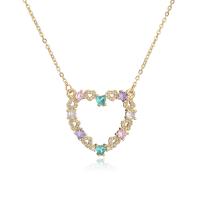 Cubic Zircon Micro Pave Brass Necklace Heart gold color plated micro pave cubic zirconia & for woman multi-colored Length Approx 17.7 Inch Sold By PC