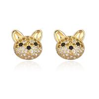 Cubic Zirconia Micro Pave Brass Earring, Dog, gold color plated, micro pave cubic zirconia & for woman, 12x12mm, Sold By PC