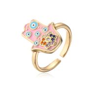 Cubic Zirconia Micro Pave Brass Ring, gold color plated, Adjustable & evil eye pattern & micro pave cubic zirconia & for woman & enamel, more colors for choice, 18mm, Sold By PC