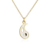 Brass Necklace gold color plated ying yang & for woman & enamel Length Approx 17.7 Inch Sold By PC