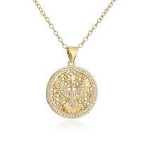 Cubic Zircon Micro Pave Brass Necklace Flat Round gold color plated micro pave cubic zirconia & for woman & hollow Length Approx 17.7 Inch Sold By PC