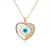 Cubic Zircon Micro Pave Brass Necklace, gold color plated, evil eye pattern & different styles for choice & micro pave cubic zirconia & for woman & enamel, multi-colored, 28x32mm, Length:Approx 17.7 Inch, Sold By PC
