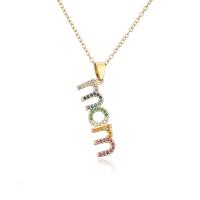 Brass Necklace Letter gold color plated micro pave cubic zirconia & for woman Length Approx 17.7 Inch Sold By PC