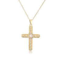 Cubic Zircon Micro Pave Brass Necklace, Cross, gold color plated, micro pave cubic zirconia & for woman, more colors for choice, 29x45mm, Length:Approx 17.7 Inch, Sold By PC