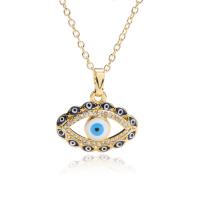 Cubic Zircon Micro Pave Brass Necklace, gold color plated, evil eye pattern & micro pave cubic zirconia & for woman & enamel, more colors for choice, 20x17mm, Length:Approx 17.7 Inch, Sold By PC