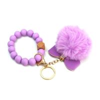 Silicone Bracelet, with Plush & Tibetan Style, with fluffy ball & Unisex & with rhinestone, more colors for choice, 16mm, 15mm, 200mm, Inner Diameter:Approx 85mm, Sold By PC