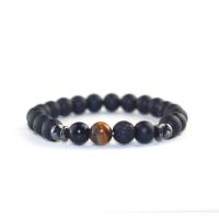 Hematite Bracelet, with Tiger Eye, handmade, Unisex & frosted, black, 8mm, Length:18 cm, Sold By PC