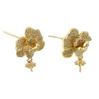 Brass Earring Drop Component, Flower, gold color plated, DIY & with rhinestone, golden, nickel, lead & cadmium free, 13X20mm,1mm, Sold By PC