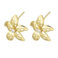 Brass Earring Drop Component Flower gold color plated for woman & with rhinestone & hollow golden nickel lead & cadmium free 1mm Sold By PC