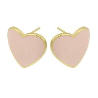 Brass Earring Drop Component, Heart, gold color plated, DIY & enamel, pink, nickel, lead & cadmium free, 20x18x14mm,1mm, Sold By PC
