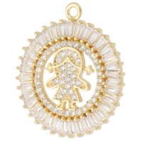 Rhinestone Brass Pendants, with Cubic Zirconia, Round, gold color plated, Unisex & with rhinestone & hollow, golden, nickel, lead & cadmium free, 20x22.50x2mm, Hole:Approx 1mm, Sold By PC