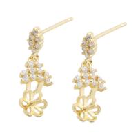Brass Earring Drop Component, Flower, gold color plated, for woman & with rhinestone, golden, nickel, lead & cadmium free, 7x18mm,1mm, Sold By PC
