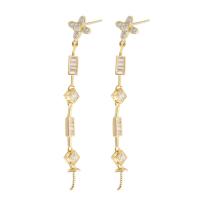 Brass Earring Drop Component, Flower, gold color plated, DIY & with rhinestone, golden, nickel, lead & cadmium free, 7x46mm,1mm, Sold By PC
