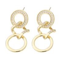 Brass Drop Earring, gold color plated, for woman & with rhinestone, golden, nickel, lead & cadmium free, 13x31mm,1mm, Sold By PC