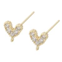 Brass Earring Drop Component Heart gold color plated DIY & with rhinestone golden nickel lead & cadmium free 1mm Sold By PC