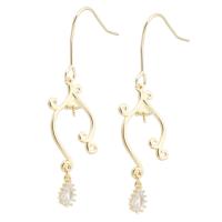 Brass Earring Drop Component, gold color plated, for woman & with rhinestone, golden, nickel, lead & cadmium free, 13x46mm,1mm, Sold By PC