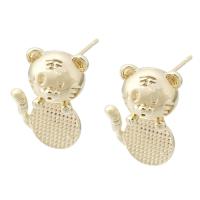 Brass Stud Earring Tiger gold color plated for woman golden nickel lead & cadmium free 1mm Sold By PC