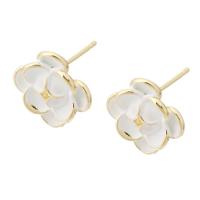 Brass Stud Earring, Flower, gold color plated, for woman & enamel, more colors for choice, nickel, lead & cadmium free, 15x15mm,1mm, Sold By PC