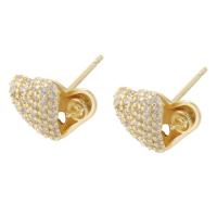 Brass Earring Stud Component Heart gold color plated DIY & with rhinestone golden nickel lead & cadmium free 1mm Sold By PC