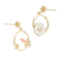 Brass Earring Drop Component gold color plated for woman & enamel & with rhinestone golden nickel lead & cadmium free  1mm Sold By Pair