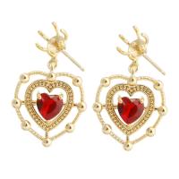 Brass Earring Drop Component with Cubic Zirconia Heart gold color plated DIY & faceted golden nickel lead & cadmium free 1mm Sold By PC
