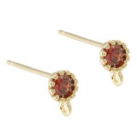 Brass Earring Drop Component with Cubic Zirconia gold color plated DIY & faceted red nickel lead & cadmium free 1mm Sold By PC