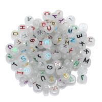 Perles acrylique alphabet, Rond, estampage à chaud, DIY & lumineux, couleurs mélangées, 6x10mm, 100PC/sac, Vendu par sac