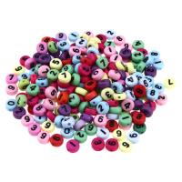 Száma akril gyöngy, Lapos kerek, DIY & zománc, kevert színek, 4x7mm, 100PC-k/Bag, Által értékesített Bag