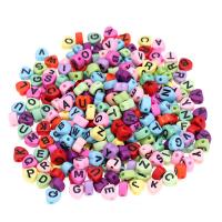 Alphabet Acrylic Beads, Heart, DIY & enamel, mixed colors, 7x7mm, 100PCs/Bag, Sold By Bag