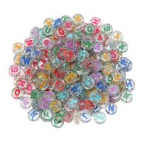 Alphabet Acrylic Beads, Flat Round, DIY & enamel, mixed colors, 5x10mm, 100PCs/Bag, Sold By Bag