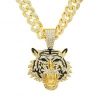 Zinc Alloy Jewelry Necklace Tiger plated fashion jewelry & with rhinestone nickel lead & cadmium free Length 30 Inch Sold By PC