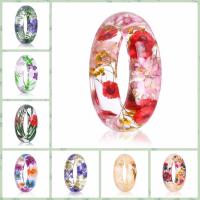 Gyanta Finger Ring, -val Szárított virág, Kerek, divat ékszerek & a nő & epoxy matrica, több színt a választás, 23x11mm, Belső átmérő:Kb 64mm, Által értékesített PC