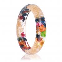 Resin Finger Ring, with Dried Flower, Round, fashion jewelry & for woman & epoxy gel, more colors for choice, 15x11mm, Inner Diameter:Approx 60mm, Sold By PC