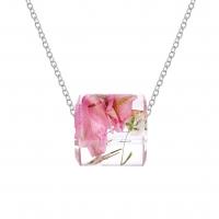 Resin Necklace, 304 Stainless Steel Chain, with Dried Flower & Resin, Round, silver color plated, fashion jewelry & for woman & epoxy gel, pink, 20mm, Length:45 cm, Sold By PC