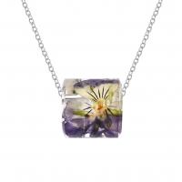Resin Necklace 304 Stainless Steel Chain with Dried Flower & Resin Round silver color plated fashion jewelry & for woman & epoxy gel purple 26mm Length 45 cm Sold By PC