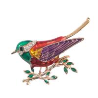 Enamel Brooch, Tibetan Style, Bird, gold color plated, for woman & with rhinestone, nickel, lead & cadmium free, 45x28mm, 10PCs/Lot, Sold By Lot