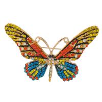 Rhinestone Brooch, Tibetan Style, Butterfly, gold color plated, for woman & with rhinestone, more colors for choice, nickel, lead & cadmium free, 75x45mm, 10PCs/Lot, Sold By Lot