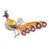 Rhinestone Brooch Zinc Alloy Peacock gold color plated for woman & enamel & with rhinestone nickel lead & cadmium free Sold By Lot