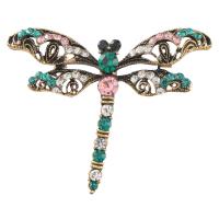 Rhinestone Brooch, Tibetan Style, Dragonfly, gold color plated, for woman & with rhinestone & hollow, more colors for choice, nickel, lead & cadmium free, 59x50mm, 10PCs/Lot, Sold By Lot