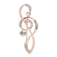 Rhinestone Brooch, Tibetan Style, Music Note, rose gold color plated, for woman & with rhinestone & hollow, nickel, lead & cadmium free, 21x54mm, 10PCs/Lot, Sold By Lot