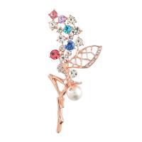 Rhinestone Brooch Zinc Alloy with Plastic Pearl Fairy rose gold color plated for woman & with rhinestone & hollow nickel lead & cadmium free Sold By Lot