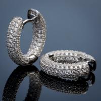 Brass Huggie Hoop Earring Donut plated micro pave cubic zirconia & for woman & hollow nickel lead & cadmium free 17mm Sold By Pair
