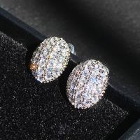 Brass Stud Earring platinum plated micro pave cubic zirconia & for woman nickel lead & cadmium free Sold By Pair