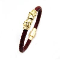 Cowhide Bracelet, with Brass & Tibetan Style, Skull, plated, fashion jewelry & for man, more colors for choice, Length:Approx 7-8.2 Inch, Sold By PC