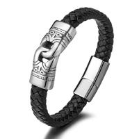 cuir de peau de vache bracelet, avec Acier inoxydable 304, bijoux de mode & pour homme, plus de couleurs à choisir, Longueur:Environ 8.46 pouce, Vendu par PC