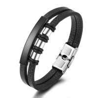 Cowhide Bracelet with 304 Stainless Steel fashion jewelry & multilayer & for man Length Approx 8.46 Inch Sold By PC