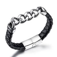 Cuir bracelet, avec Acier inoxydable 304, bijoux de mode & pour homme, plus de couleurs à choisir, Longueur:Environ 8.46 pouce, Vendu par PC
