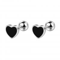 925 Sterling Silver Stud Earrings, Heart, plated, for woman & epoxy gel, more colors for choice, 5.50x5.20mm, Sold By Pair