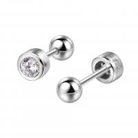 925 Sterling Silver Stud Earrings, plated, for woman & with rhinestone, more colors for choice, 4.80x2.70mm, Sold By Pair