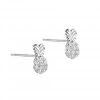 925 Sterling Silver Stud Earrings Pineapple plated for woman & with rhinestone Sold By Pair